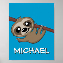 Niedlich Safari Sloth Cartoon Jungle Name Blauer Z