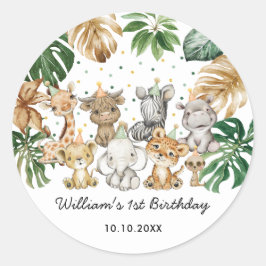 Niedlich Safari Tiere Jungle Greenery Baby Shower  Runder Aufkleber