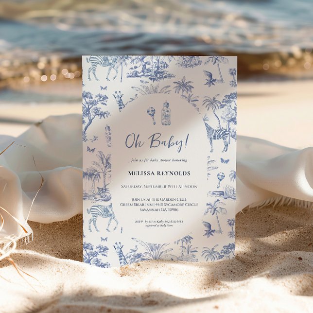 Niedlich Safari Toile de Jouy | Blue Baby Dusche Einladung (Von Creator hochgeladen)