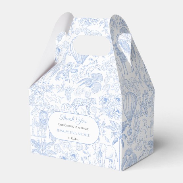 Niedlich Safari Toile de Jouy Blue Baby Dusche Gef Geschenkschachtel (Vorderseite)