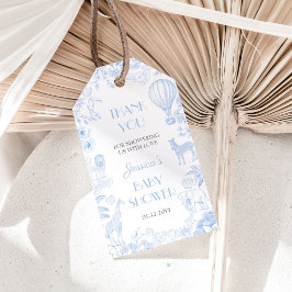 Niedlich Safari Toile de Jouy Blue Baby Dusche Geschenkanhänger