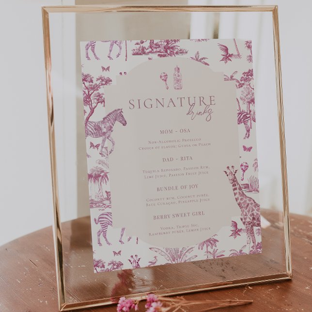 Niedlich Safari Toile de Jouy | Pink Baby Shower D Poster (Von Creator hochgeladen)