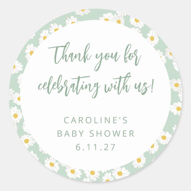 Niedlich Sage Daisies Bloral Custom Baby Dusche Da Runder Aufkleber (Vorderseite)