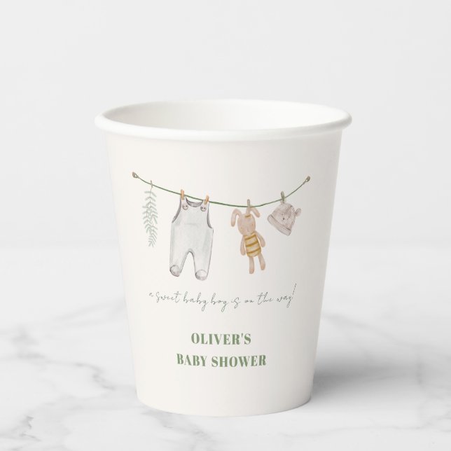 Niedlich Sage Green Boho Boy Kleidung Kinderdusche Pappbecher (Vorderseite)