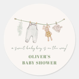 Niedlich Sage Green Boho Boy Kleidung Kinderdusche Runder Aufkleber