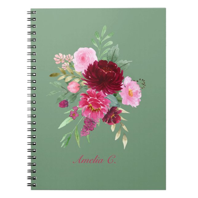 Niedlich Sage Green Girl Floral Notebook Notizblock (Vorderseite)