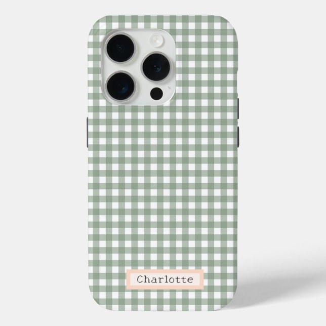 Niedlich Sage Green Kariert Personalisiert Case-Mate iPhone Hülle (Rückseite)
