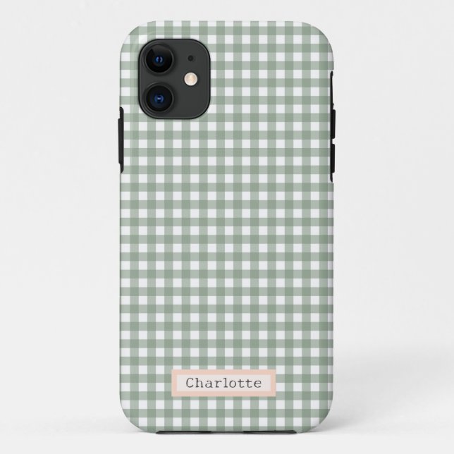 Niedlich Sage Green Kariert Personalisiert Case-Mate iPhone Hülle (Rückseite)