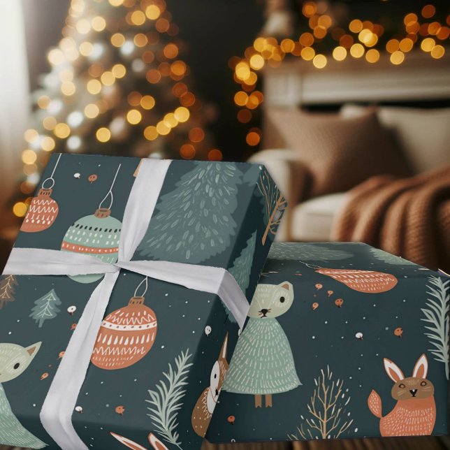 Niedlich Sage Green Winter Woodland Foods Weihnach Geschenkpapier (Von Creator hochgeladen)