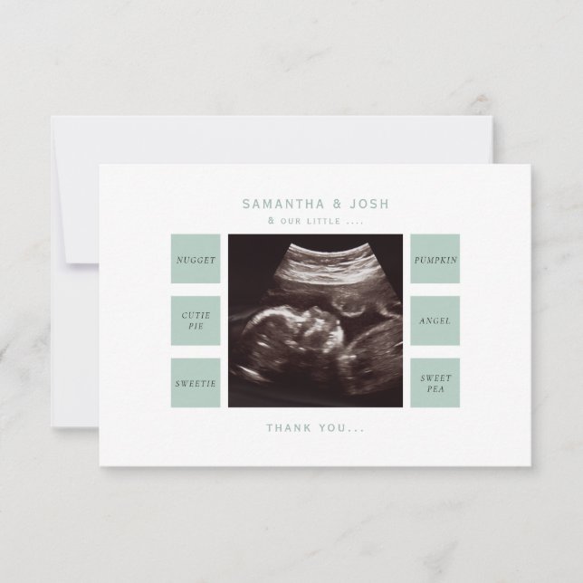 Niedlich Sage Ultrasound Baby Dusche Vielen Dank Dankeskarte (Vorderseite)