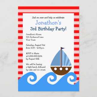Niedlich Sailboat Red and Blue Birthday Einladung