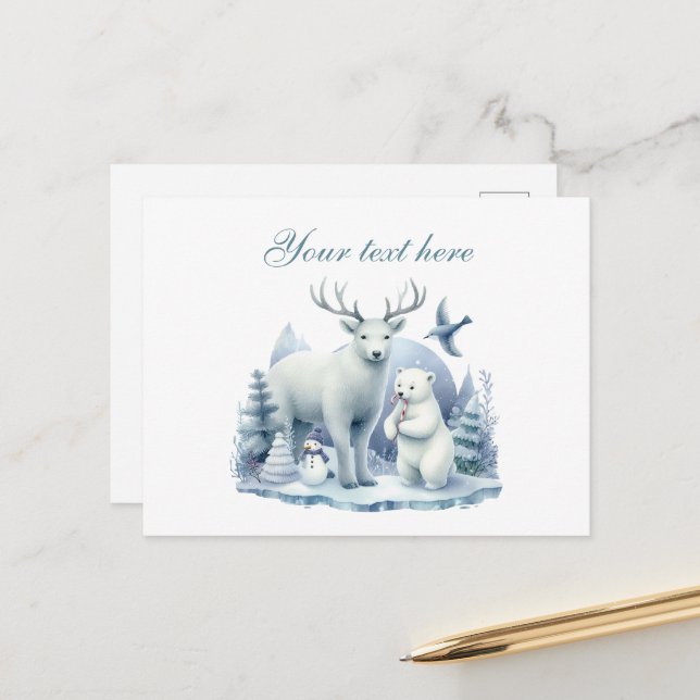 Niedlich saisonale Winter gemischte Tierfreunde ge Postkarte (Vorderseite/Rückseite Beispiel)