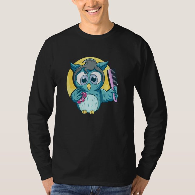 Niedlich Salon Owl Comb Friseur Frisör T-Shirt (Vorderseite)