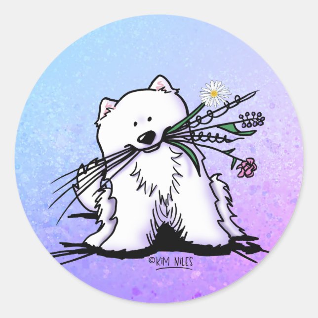 Niedlich Samoyed KiniArt Runder Aufkleber (Vorderseite)