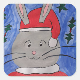 Niedlich Santa Bunny Quadratischer Aufkleber