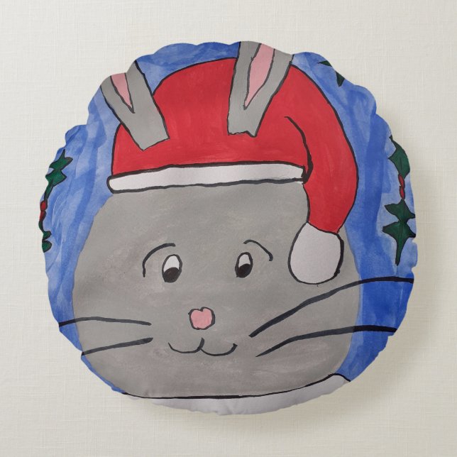 Niedlich Santa Bunny Rundes Kissen (Vorderseite)