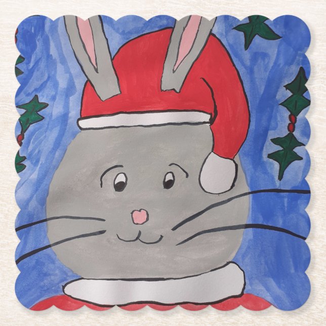 Niedlich Santa Bunny Untersetzer (Vorderseite)