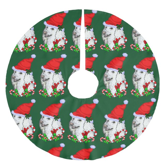 Niedlich Santa Poodle Weihnachten Polyester Weihnachtsbaumdecke (Vorderseite)