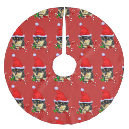 Niedlich Santa Puppy Rottweiler Weihnachten Polyester Weihnachtsbaumdecke
