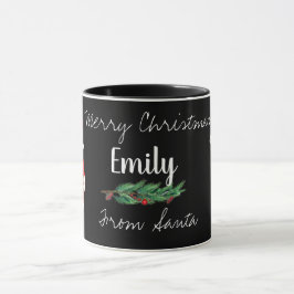 Niedlich Santa Red Berries Schwarz-weiß Frohe Weih Tasse