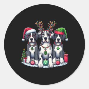 Niedlich Santa Reindeer Elf Great Dane Weihnachtsf Runder Aufkleber
