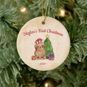 Niedlich Santa Sloth Keramik Ornament