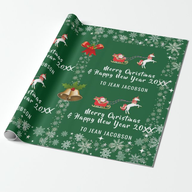 Niedlich Santa Unicorn Modernes Drehbuch personali Geschenkpapier (Ungerollt)
