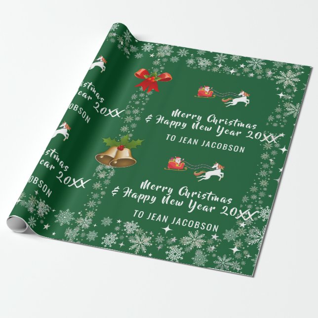 Niedlich Santa Unicorn Modernes Drehbuch personali Geschenkpapier (Ungerollt)