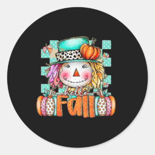 Niedlich Scarecrow Pumpkin Erntedank Halloween Hel Runder Aufkleber