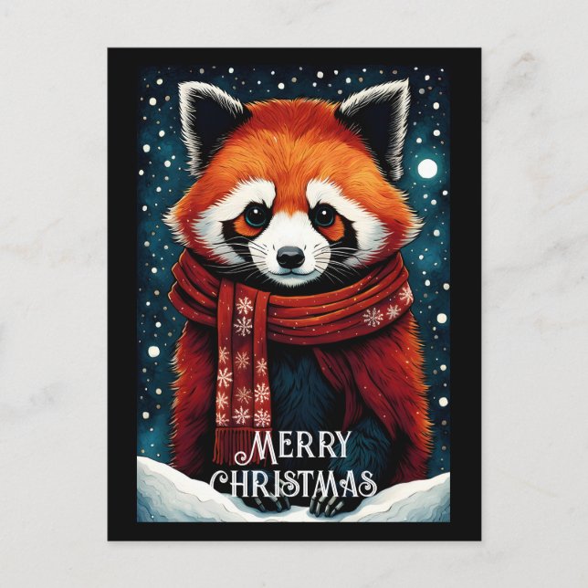 Niedlich Scarf Red Panda Snowy Winter Weihnachten Postkarte (Vorderseite)