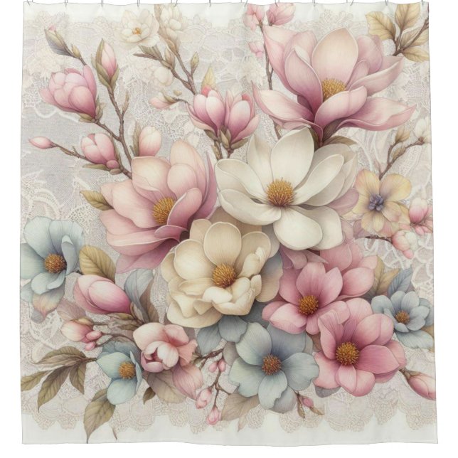Niedlich schicke Mädchen-Blumen und Spitze Duschvorhang (Vorderseite)