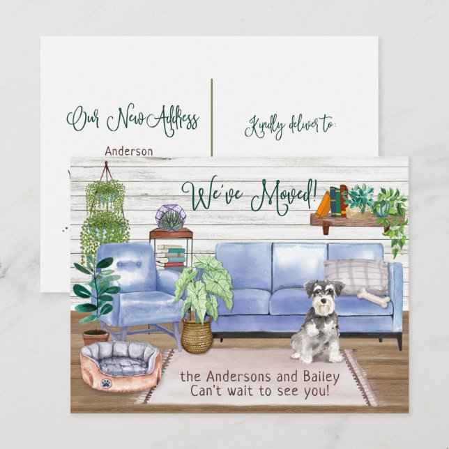 Niedlich Schnauzer Cosy New Zuhause Moving     Ankündigungspostkarte (Vorne/Hinten)