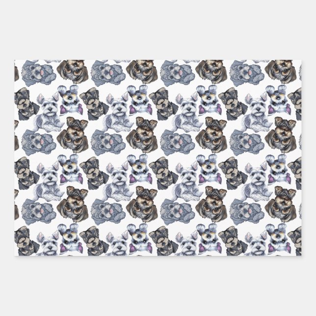 Niedlich Schnauzer Dog Gemusterte Kunst Geschenkpapier Set (Vorderseite 2)