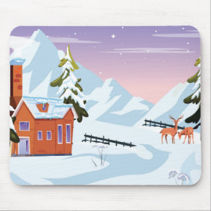 Niedlich schneebedeckte Winterlandschaft mit Hirsc Mousepad
