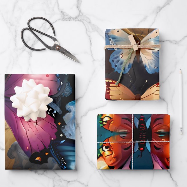 Niedlich schöne Schmetterlinge Geschenkpapier Set (Vorderseite)