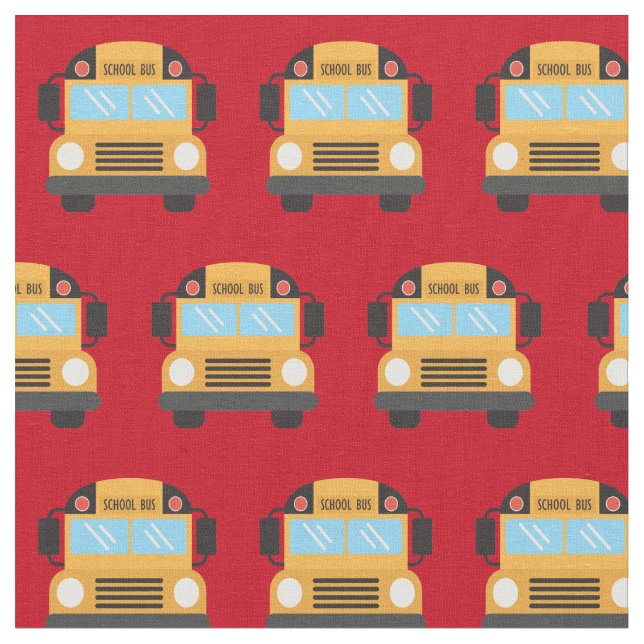 Niedlich School Bus Red Muster Stoff (Nahaufnahme)