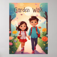 Niedlich School Kids in Garden Illustration Kunst,