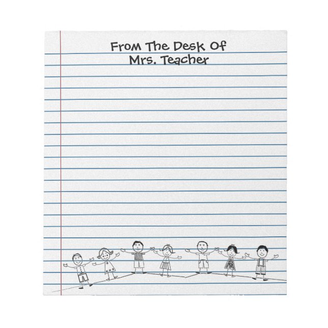 Niedlich School Kids Teacher Notepad Notizblock (Vorderseite)