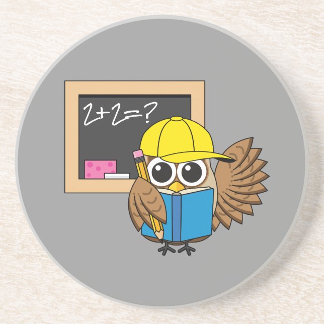 Niedlich School Student Owl Cartoon Getränkeuntersetzer (Vorne)