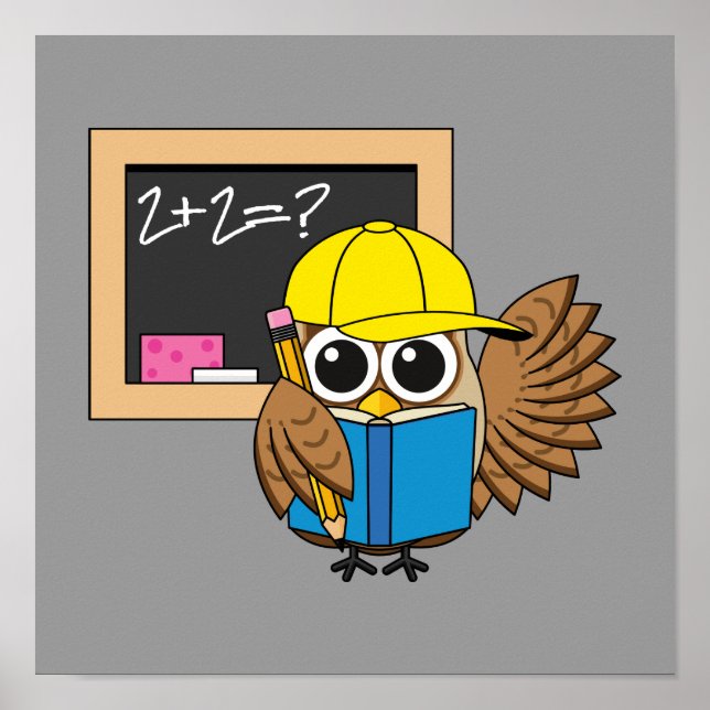 Niedlich School Student Owl Cartoon Poster (Vorne)
