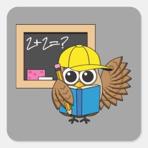 Niedlich School Student Owl Cartoon Quadratischer Aufkleber