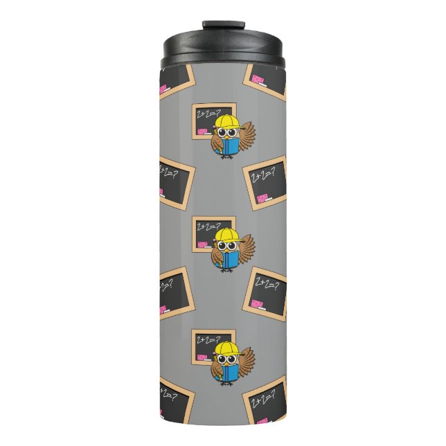 Niedlich School Student Owl Cartoon Thermosbecher (Vorderseite)