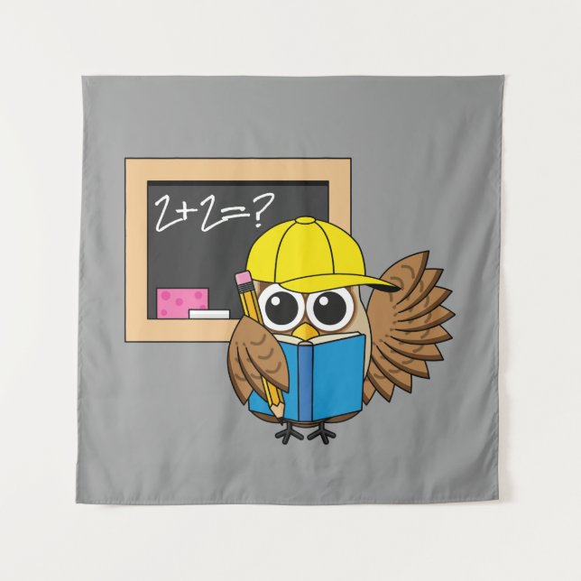 Niedlich School Student Owl Cartoon Wandteppich (Vorderseite)
