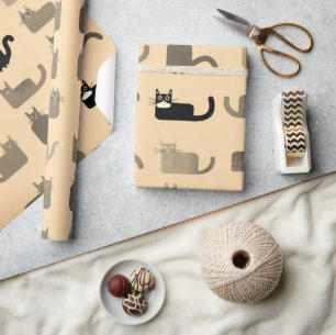 Niedlich Schwarz & Grau, Minimal Cat Animal zum Ge Geschenkpapier