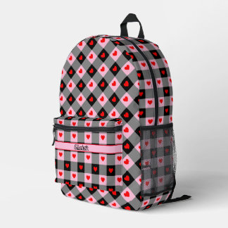 Niedlich Schwarz Rosa Kariertes Herz Muster Name G Bedruckter Rucksack
