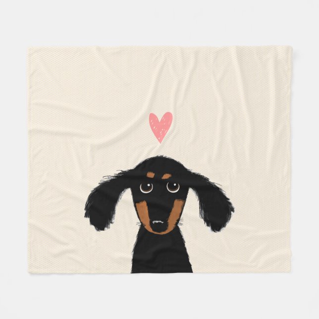 Niedlich Schwarz-Tan-Dackel Hund mit Herz Fleecedecke (Vorderseite (Horizontal))