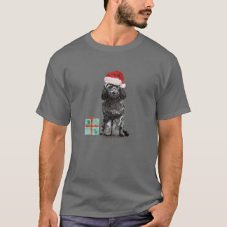 Niedlich Schwarz-Weiß-Cockapoo Welpe Weihnachtsman T-Shirt