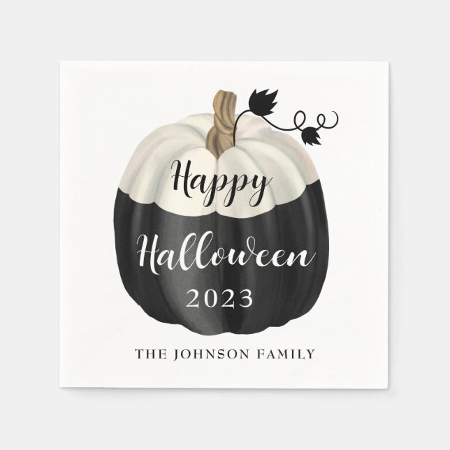 Niedlich Schwarz-Weiß-Kürbis Halloween 2022 Serviette (Vorderseite)