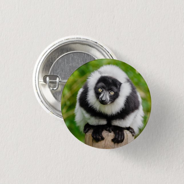 Niedlich Schwarz-Weiß-Lemur Button (Vorne & Hinten)