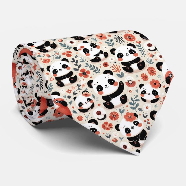 Niedlich Schwarz-Weiß-Panda Krawatte (Gerollt)
